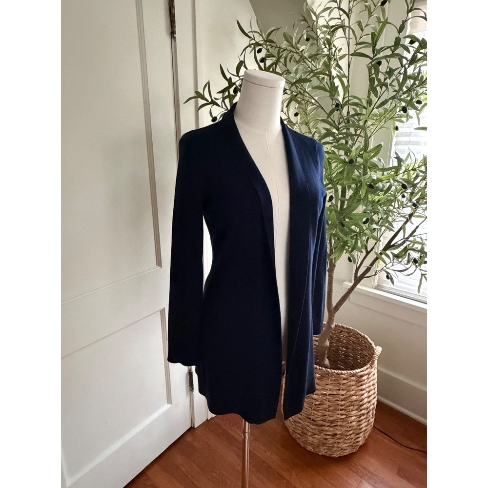 Talbots Petites Navy Blue Pure Merino Wool Open Front Cardigan Sweater SP